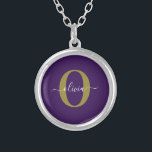 Customized Monogram Script Name Purple White Gold Silver Plated Necklace<br><div class="desc">This elegant monogram and stylish script name design can be given as a gift for a birthday, wedding, bridal shower, anniversary, Mother's Day or any occasion. It can be personalized with the person's initial and name. You can change the font, font color, font size and background color using the Design...</div>