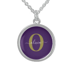 Customized Monogram Script Name Purple White Gold Sterling Silver Necklace