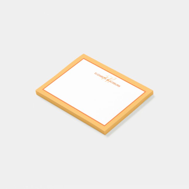 Customized Monogrammed Name Minimalist Cute Orange Post-it Notes (Angled)