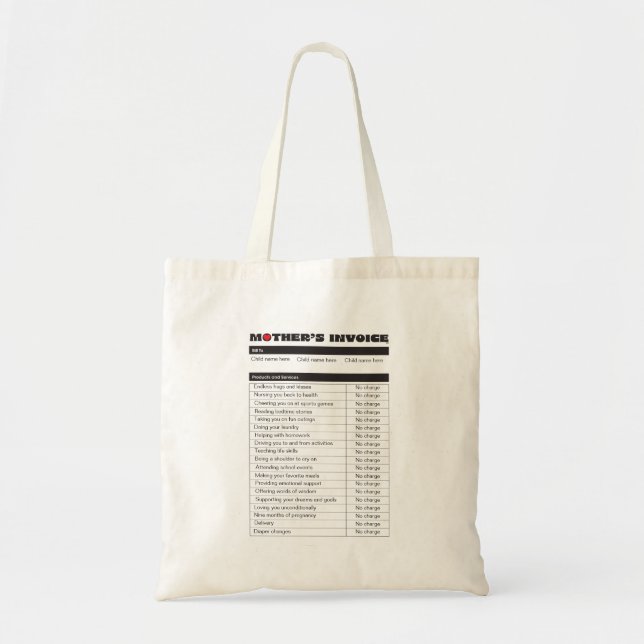 Customized Mother's Love Invoice Personalized Gift Tote Bag (Front)