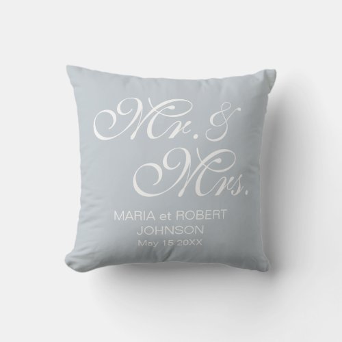 Customized Mr and Mrs Light Dusty Blue Wedding Throw Pillow