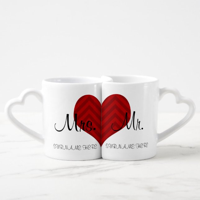 Customized Mrs. & Mr.  Wedding / Anniversary Date  Coffee Mug Set (Front Nesting)