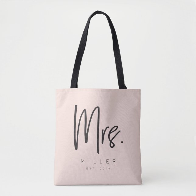 Customized MRS. tote with Name and Wedding Date Bag (Front)