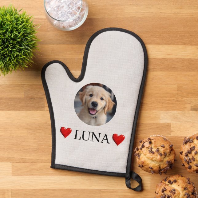 Customized My Dog Photo & Name Oven Mitt (Top down)