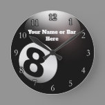 Customized Name 8 Ball Billiards Pool Bar Round Clock