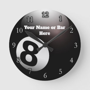 Customized Name 8 Ball Billiards Pool Bar Round Clock