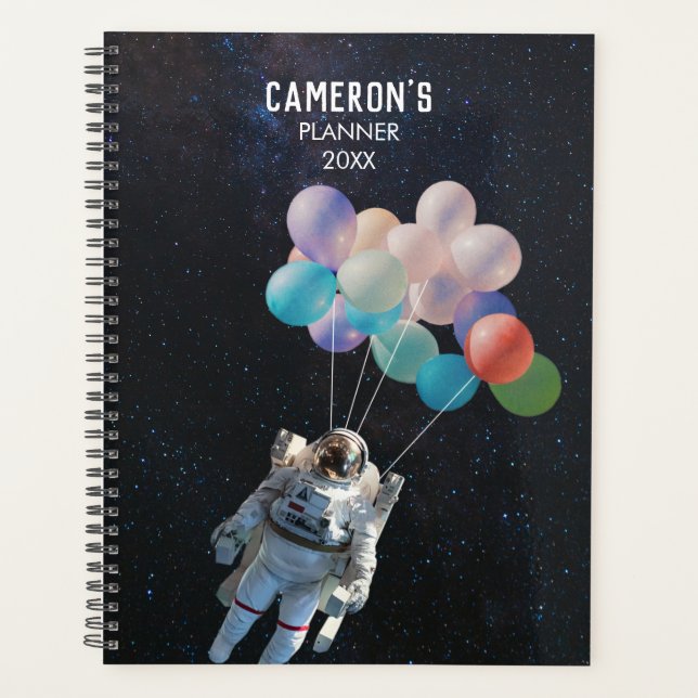 Customized Name Astronaut Stars & Space Balloons Planner (Front)