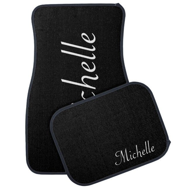 Customized Name Black White Classy Script Car Floor Mat (Set)