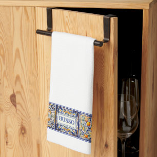 Customized Name Blue & Yellow Mediterranean Tile Kitchen Towel