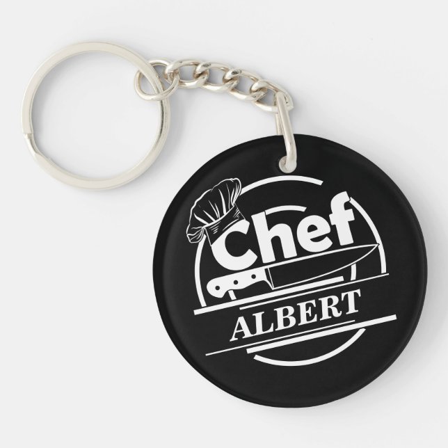 Customized Name Chef Black Keychain (Front)