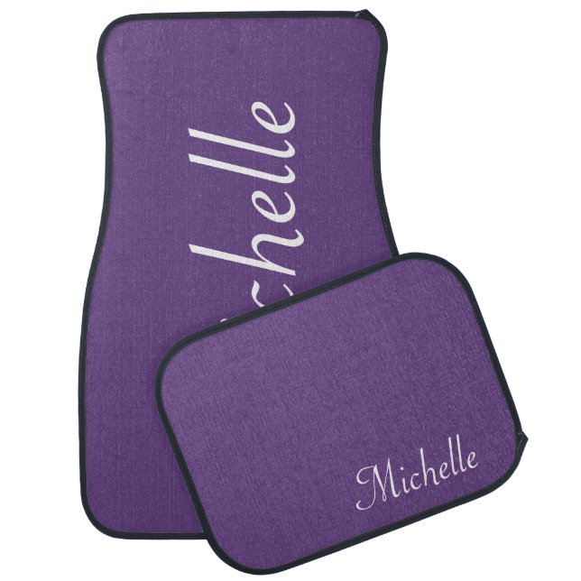 Customized Name Dark Purple Classy Script Car Floor Mat (Set)