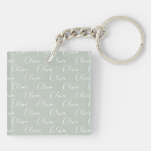 Customized Name Green White Script Keychain