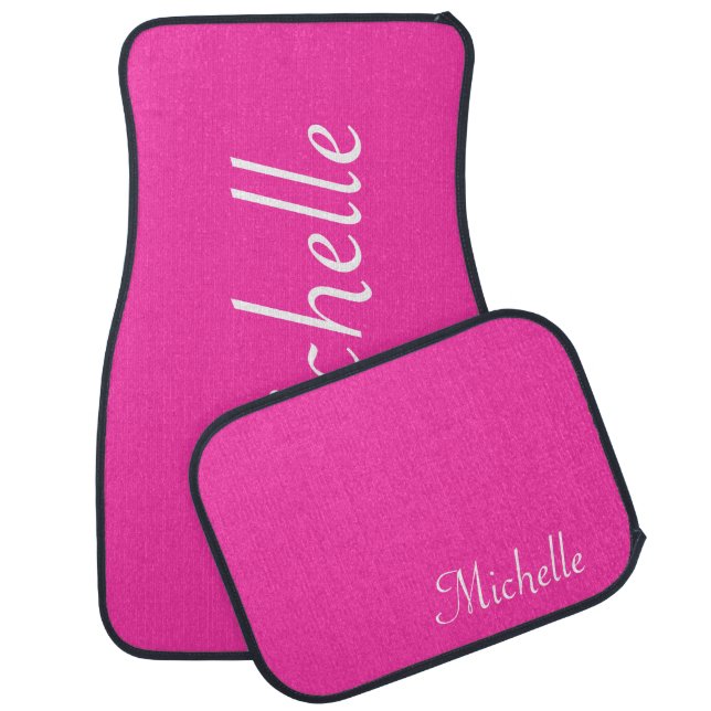 Customized Name Hot Pink Classy Script Car Floor Mat (Set)