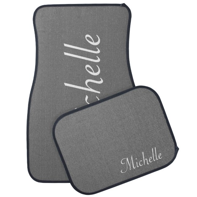Customized Name Light Grey Classy Script Car Floor Mat (Set)