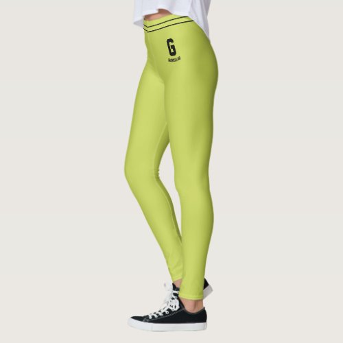 Customized Name Lime Green Black Striped Monogram Leggings