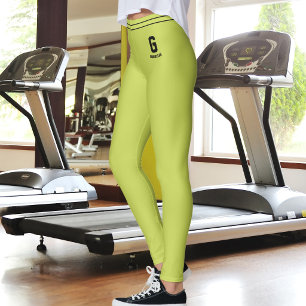 Customized Name Lime Green Black Striped Monogram Leggings
