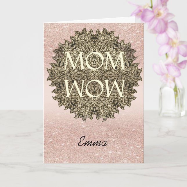 Customized Name MOM WOW Mandala Aesthetic Greeting Card (Orchid)
