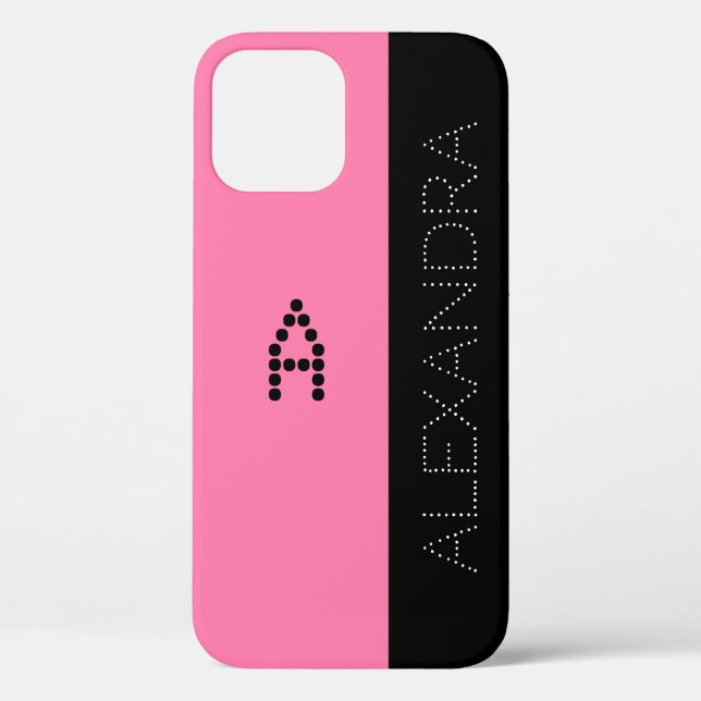 Customized Name & Monogram Chic Font Pink Black Case-Mate iPhone Case (Back)