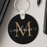 Customized Name Monogram Pretty Chic Script Black Keychain<br><div class="desc">Create your own personalized black round keychain with your custom pretty handwritten script name and monogram.</div>