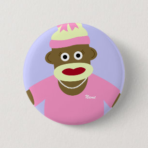 Customized Name or Monogram Sock Monkey Girl Button