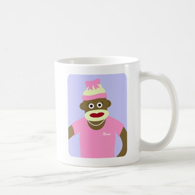 Customized Name or Monogram Sock Monkey Girl Coffee Mug (Right)