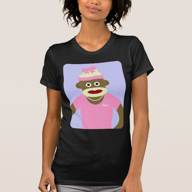 Customized Name or Monogram Sock Monkey Girl T-Shirt (Front)