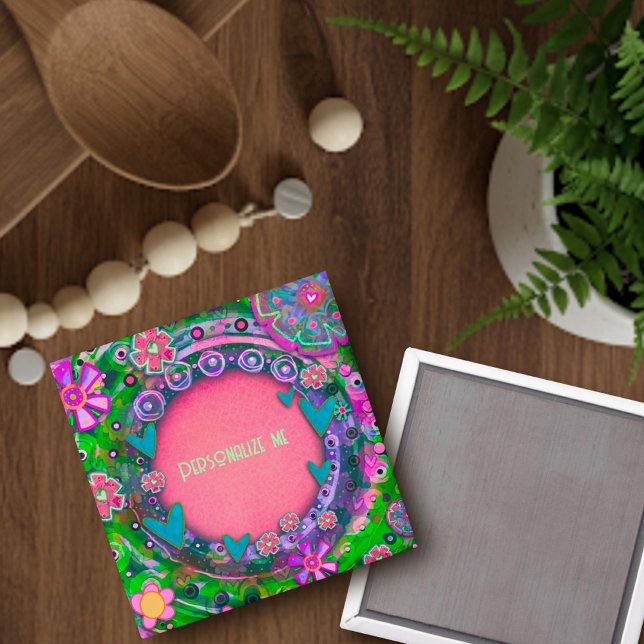 Customized Name or Word Pretty Pink Green Floral Magnet (Creator Uploaded)