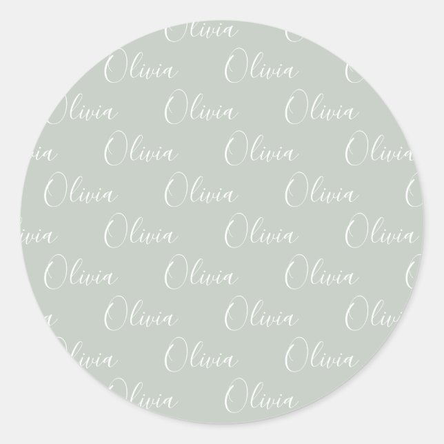 Customized Name Script Green Classic Round Sticker (Front)