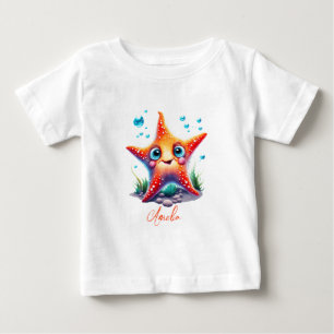Customized Name Smiling Orange Starfish Lover Gift Baby T-Shirt