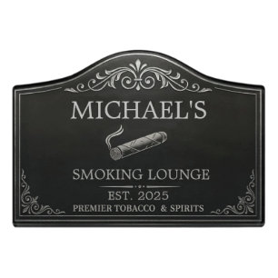 Customized Name Smoking Cigar Gentlemens Lounge Door Sign