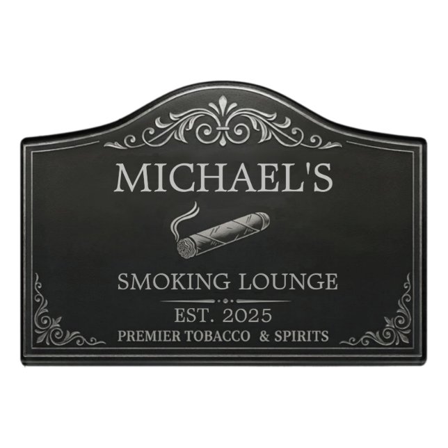 Customized Name Smoking Cigar Gentlemens Lounge Door Sign (Small Crest Front)