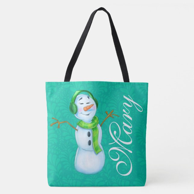 customized name snow lady cartoon pattern tote bag (Front)