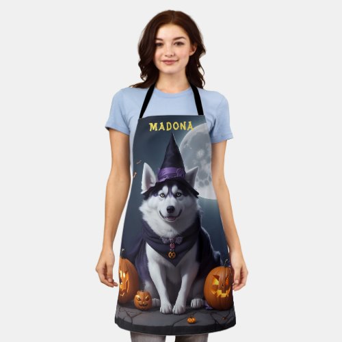 customized Name Spooky Husky Dog Halloween Apron