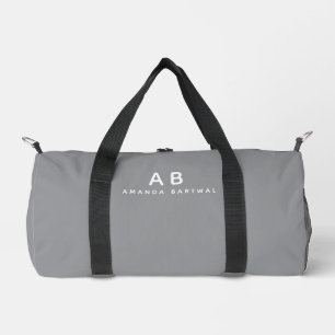 Customized Name Stylish Elegant Modern Grey Gym Duffle Bag