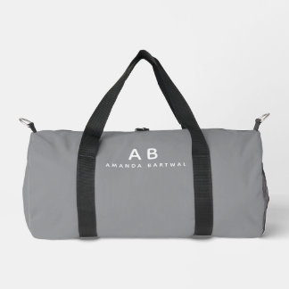 Customized Name Stylish Elegant Modern Grey Gym Duffle Bag