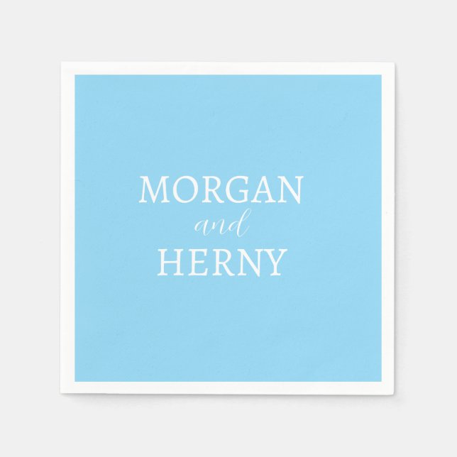 CUSTOMIZED NAME STYLISH MODERN BABY BLUE WEDDING NAPKINS (Front)