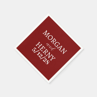CUSTOMIZED NAME STYLISH MODERN BURGUNDY WEDDING NAPKINS