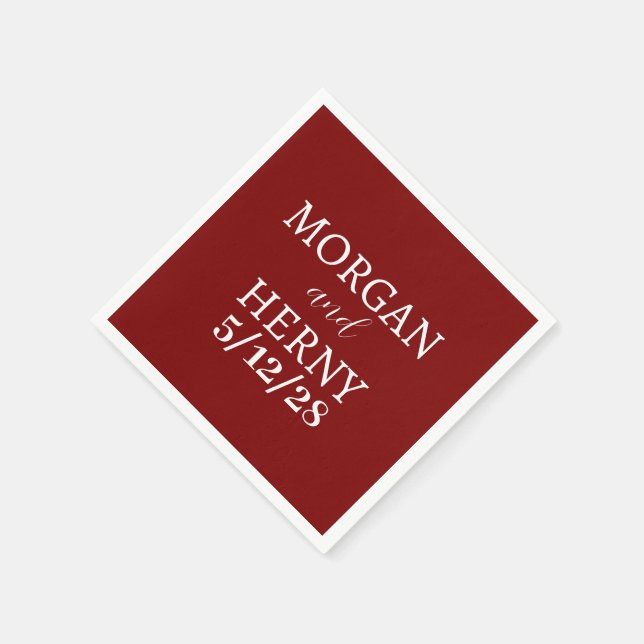 CUSTOMIZED NAME STYLISH MODERN BURGUNDY WEDDING NAPKINS (Corner)