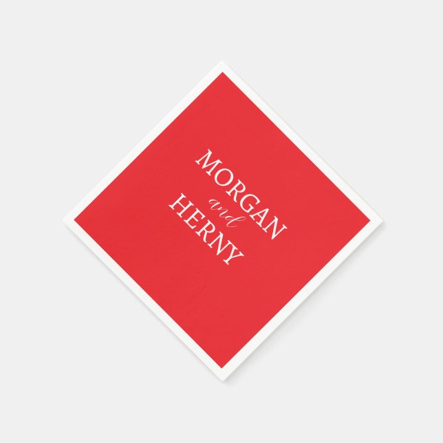 CUSTOMIZED NAME STYLISH MODERN CLASSIC RED WEDDING NAPKINS (Corner)