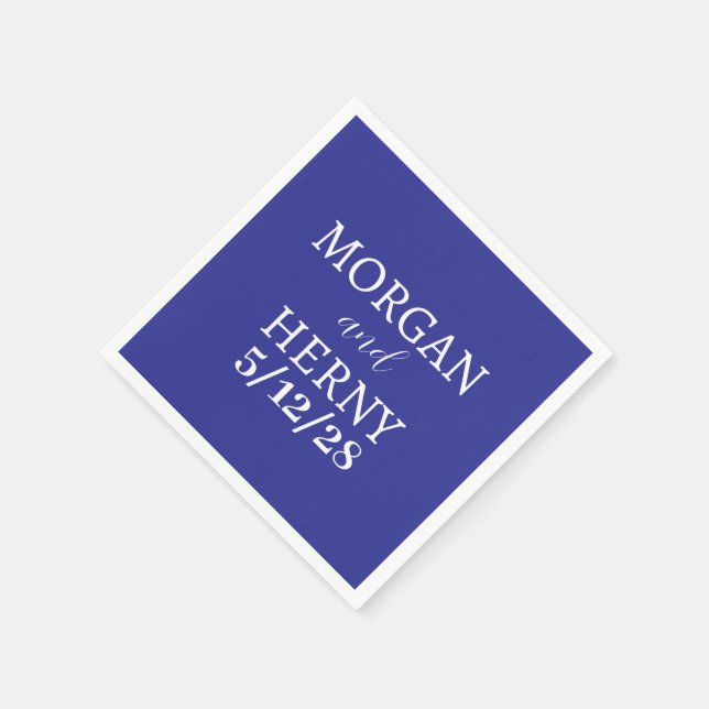 CUSTOMIZED NAME STYLISH MODERN DARK BLUE WEDDING NAPKINS (Corner)