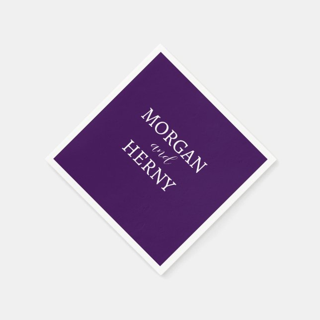 CUSTOMIZED NAME STYLISH MODERN DARK PURPLE WEDDING NAPKINS (Corner)