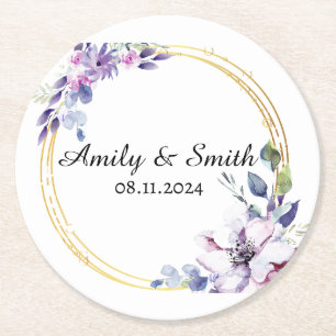 Customized Name Stylish Modern Elegant Wedding . Round Paper Coaster