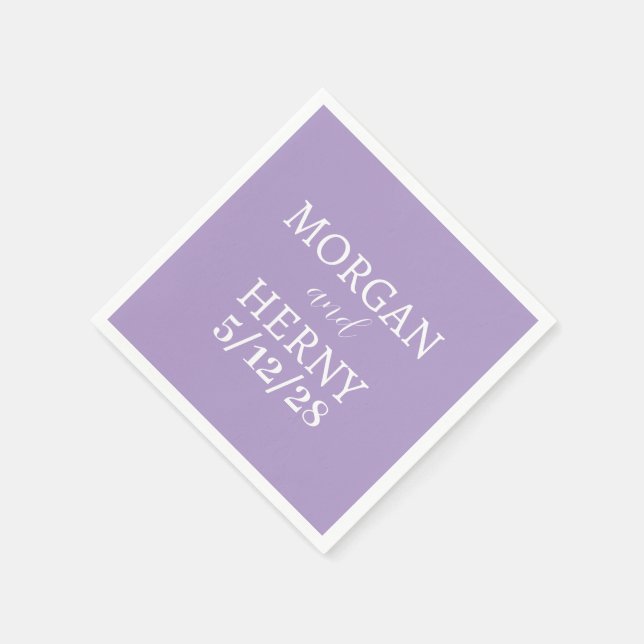 CUSTOMIZED NAME STYLISH MODERN LAVENDER WEDDING NAPKINS (Corner)