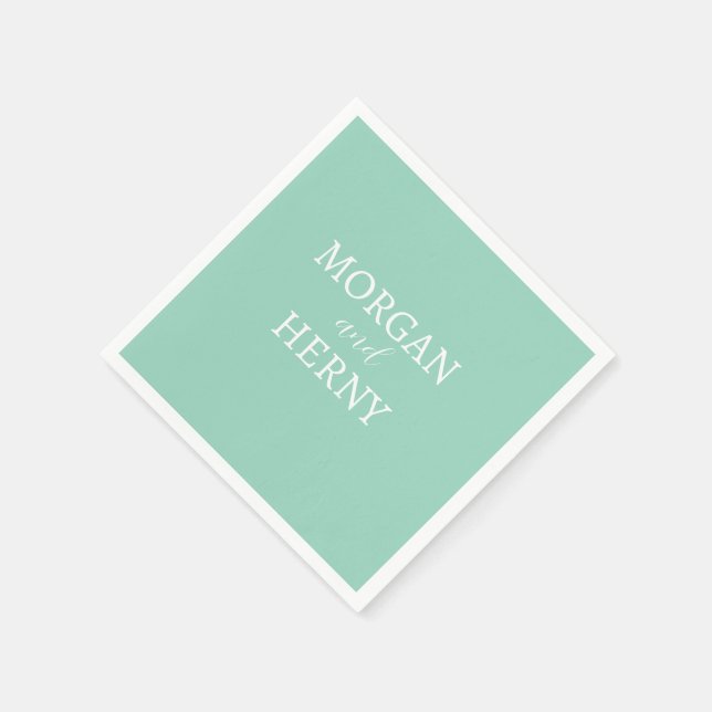 CUSTOMIZED NAME STYLISH MODERN LIGHT TEAL WEDDING NAPKINS (Corner)