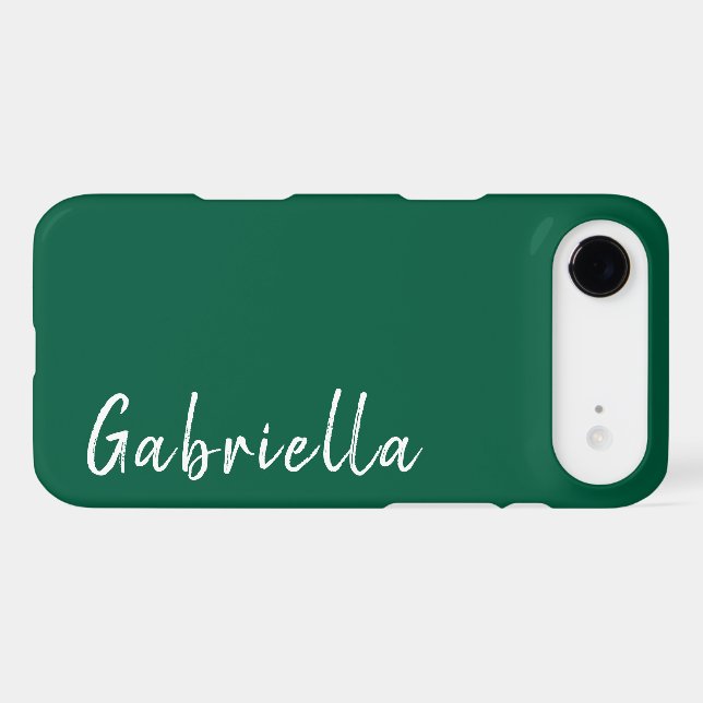 Customized Name Stylish Modern Minimal Dark Green  iPhone Case (Back Horizontal)