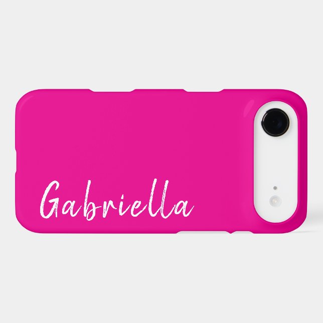 Customized Name Stylish Modern Minimal Hot Pink iPhone Case (Back Horizontal)