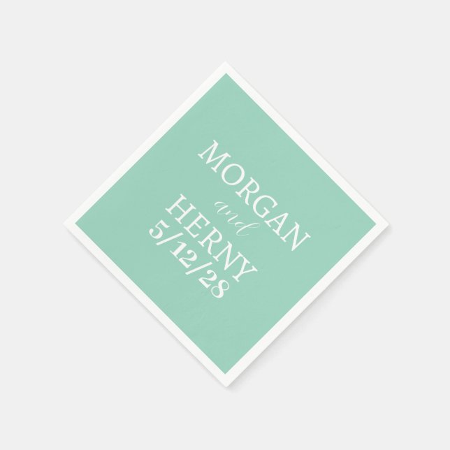 CUSTOMIZED NAME STYLISH MODERN MINT WEDDING NAPKINS (Corner)