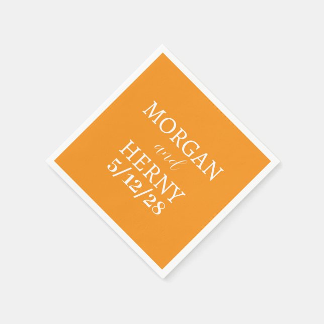 CUSTOMIZED NAME STYLISH MODERN ORANGE WEDDING NAPKINS (Corner)