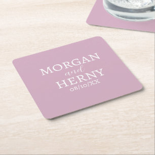 CUSTOMIZED NAME STYLISH MODERN PALE WINE WEDDING SQUARE PAPER COASTER