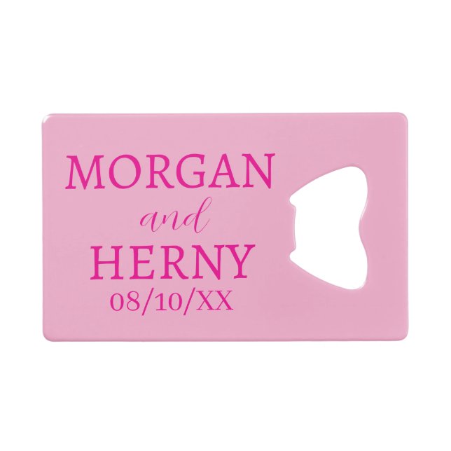 CUSTOMIZED NAME STYLISH MODERN WEDDING  CREDIT CARD BOTTLE OPENER (Front (Horizontal))